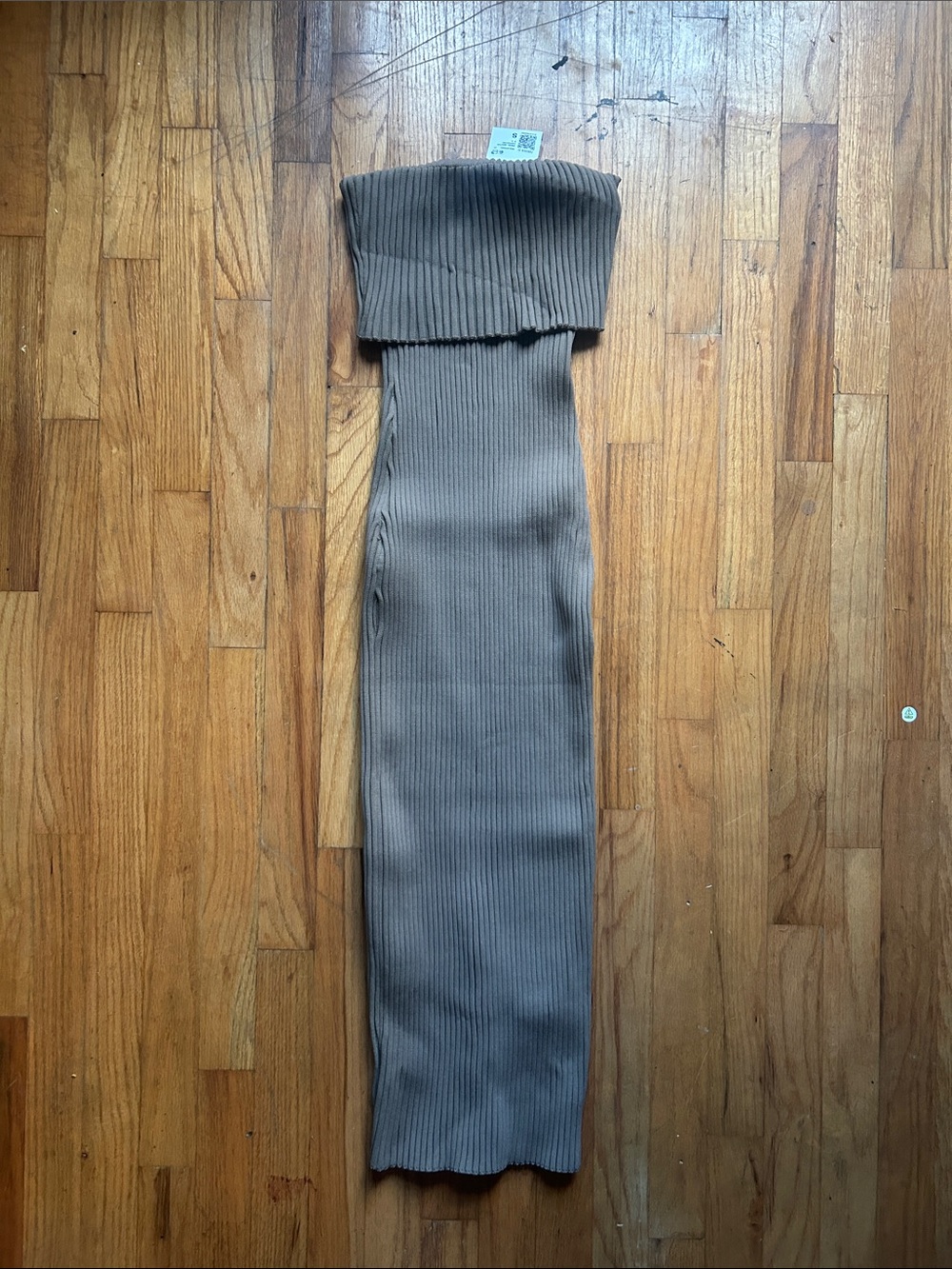 Forever 21 Taupe Strapless Ribbed Fold-Over Maxi Dress